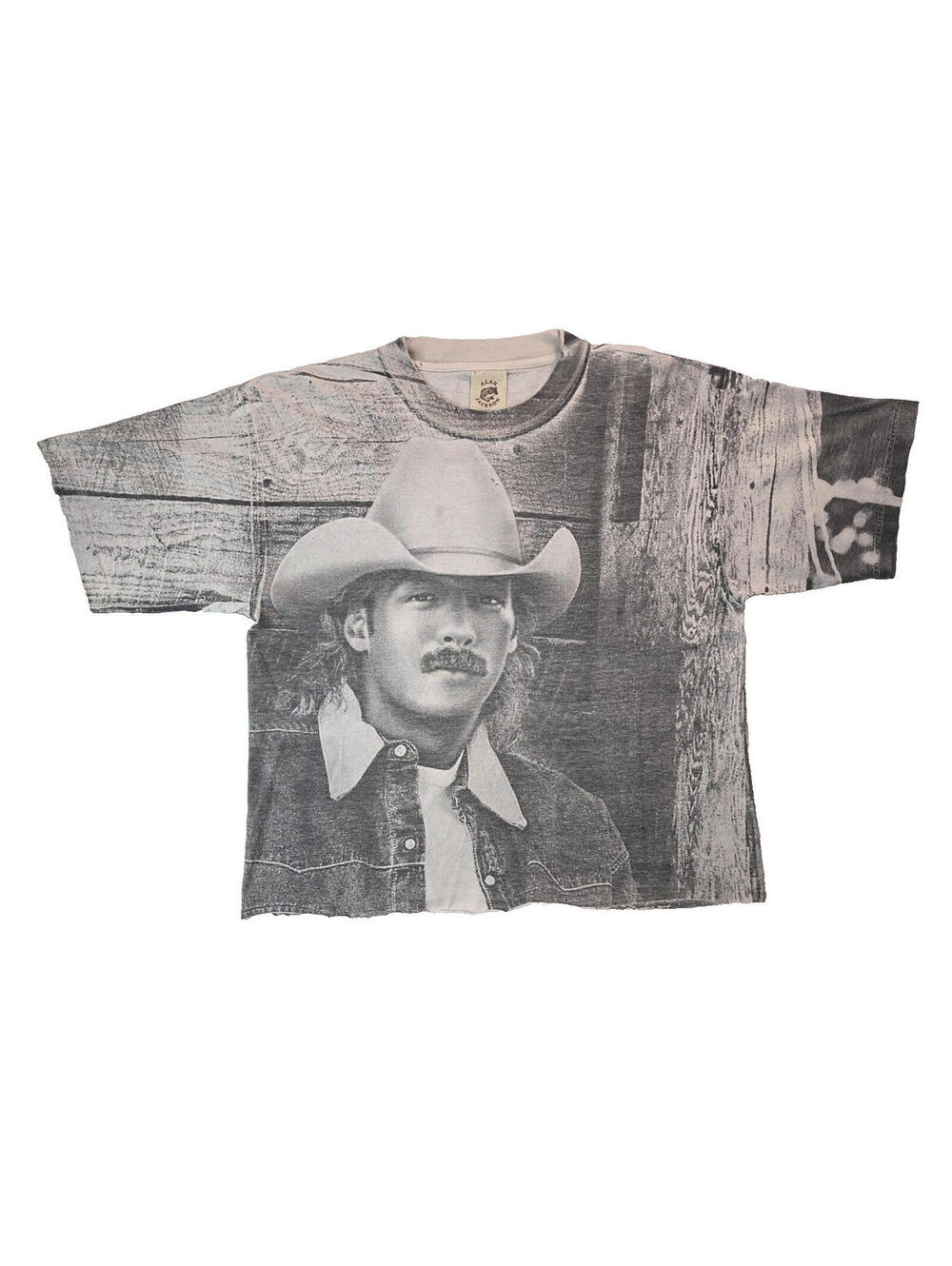 Alan Jackson Vintage 90s AOP Graphic Cropped T Shirt Mens Size Large L
